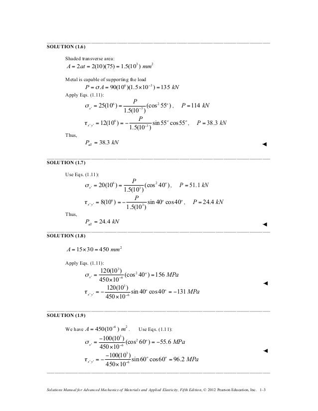 Advanced Mechanics Of Materials And Applied Elasticity 5th Edition Ug