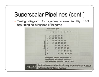 Superscalar Pipelines (cont.)
 Timing diagram for system shown in Fig 13.3
assuming no presence of hazards
 