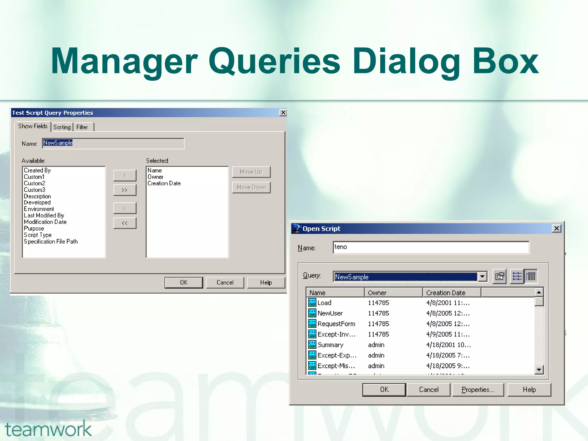 Manager Queries Dialog Box 