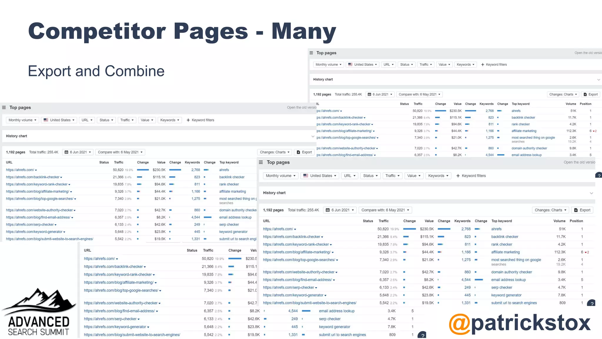 @patrickstox
Competitor Pages - Many
Export and Combine
 