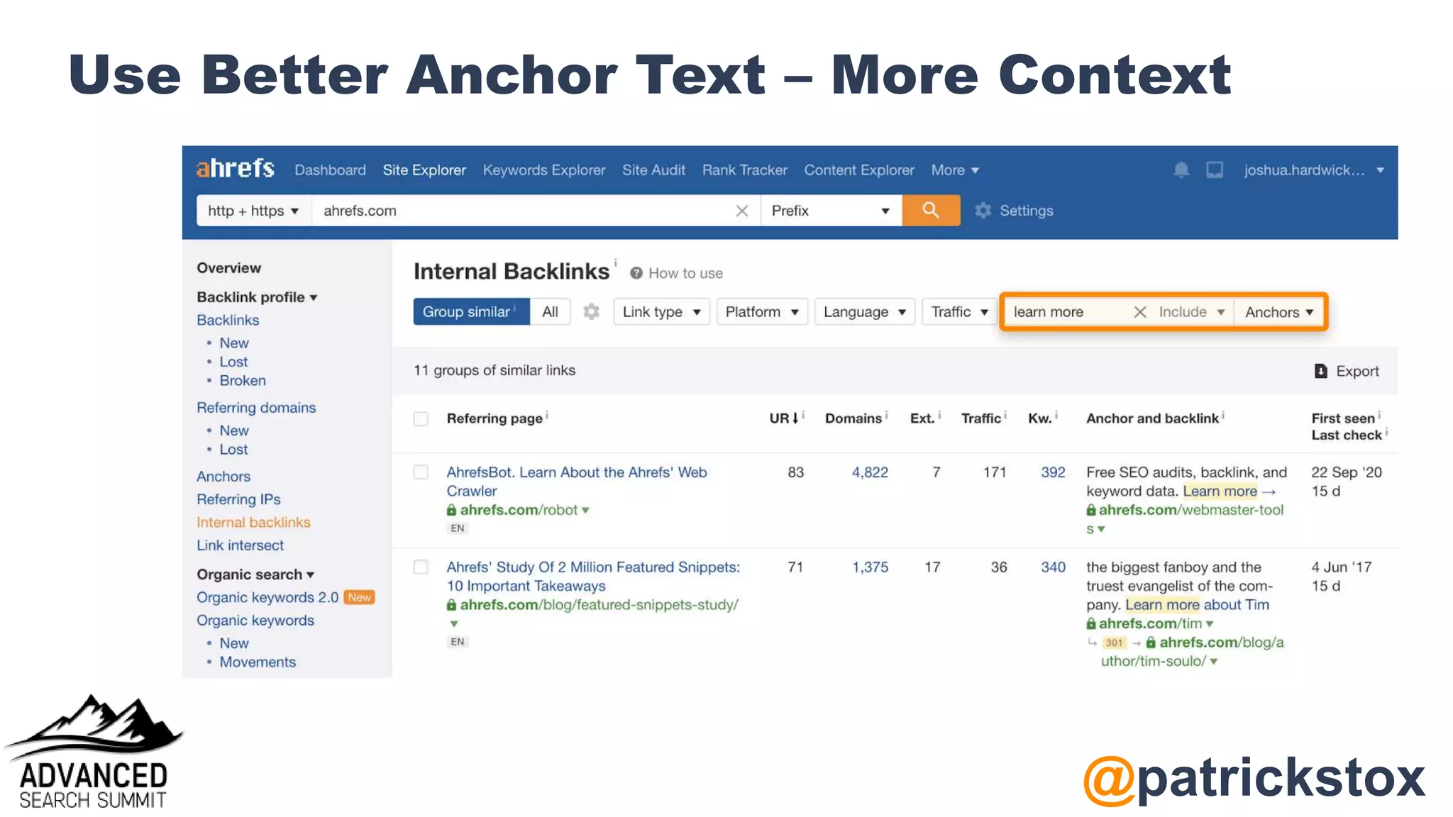 @patrickstox
Use Better Anchor Text – More Context
 