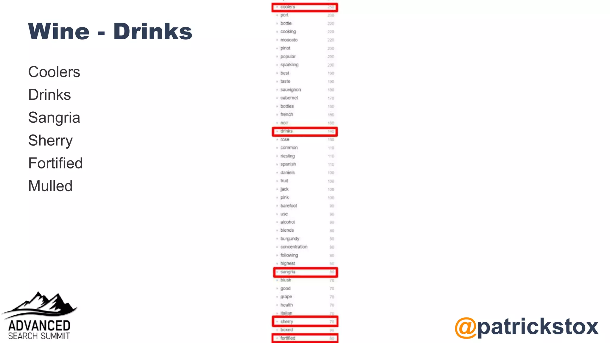 @patrickstox
Wine - Drinks
Coolers
Drinks
Sangria
Sherry
Fortified
Mulled
 