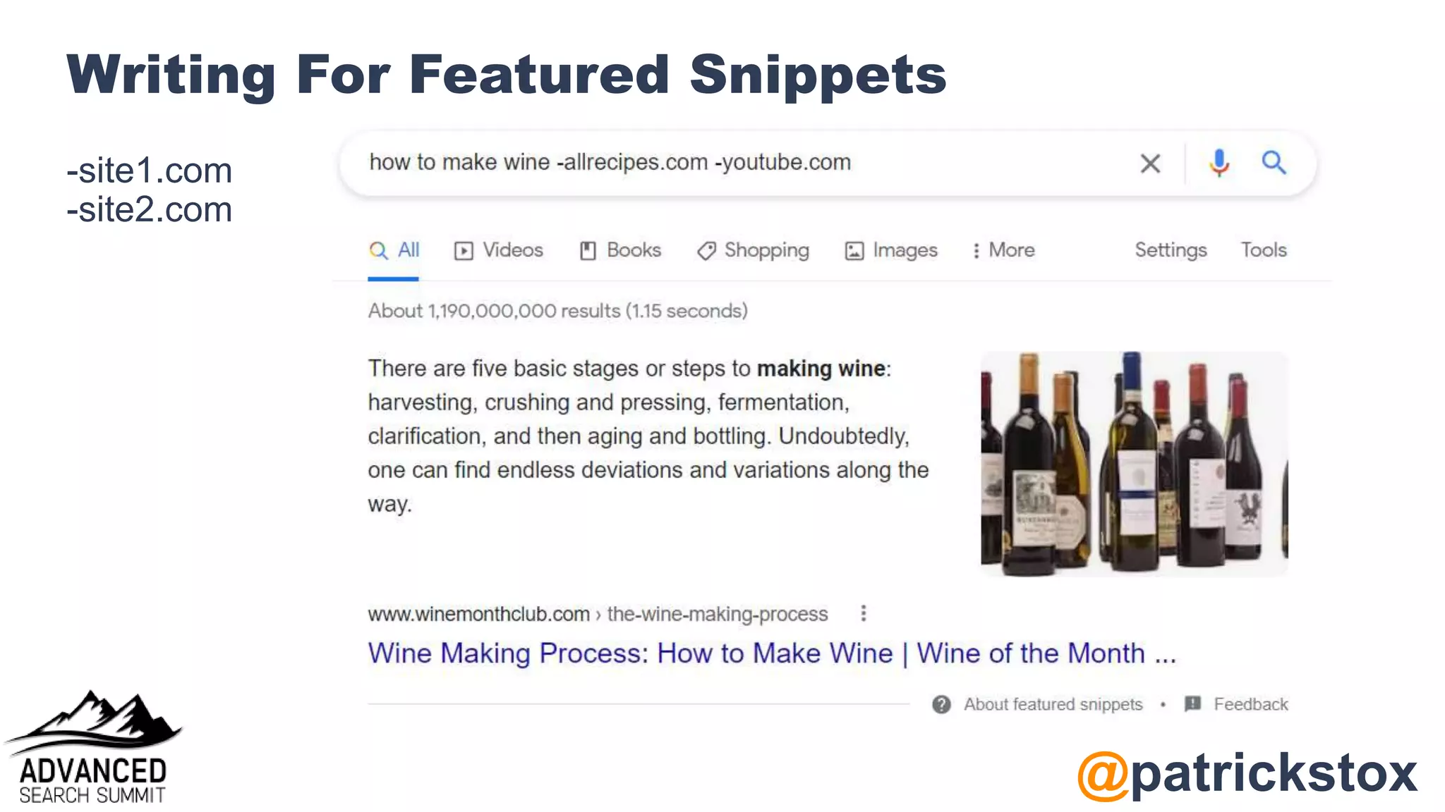 @patrickstox
Writing For Featured Snippets
-site1.com
-site2.com
 
