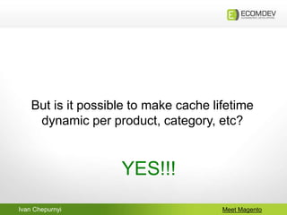Ivan Chepurnyi Meet Magento
But is it possible to make cache lifetime
dynamic per product, category, etc?
YES!!!
 