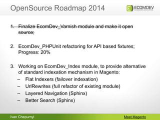 Ivan Chepurnyi
OpenSource Roadmap 2014
Meet Magento
1. Finalize EcomDev_Varnish module and make it open
source;
2. EcomDev...
