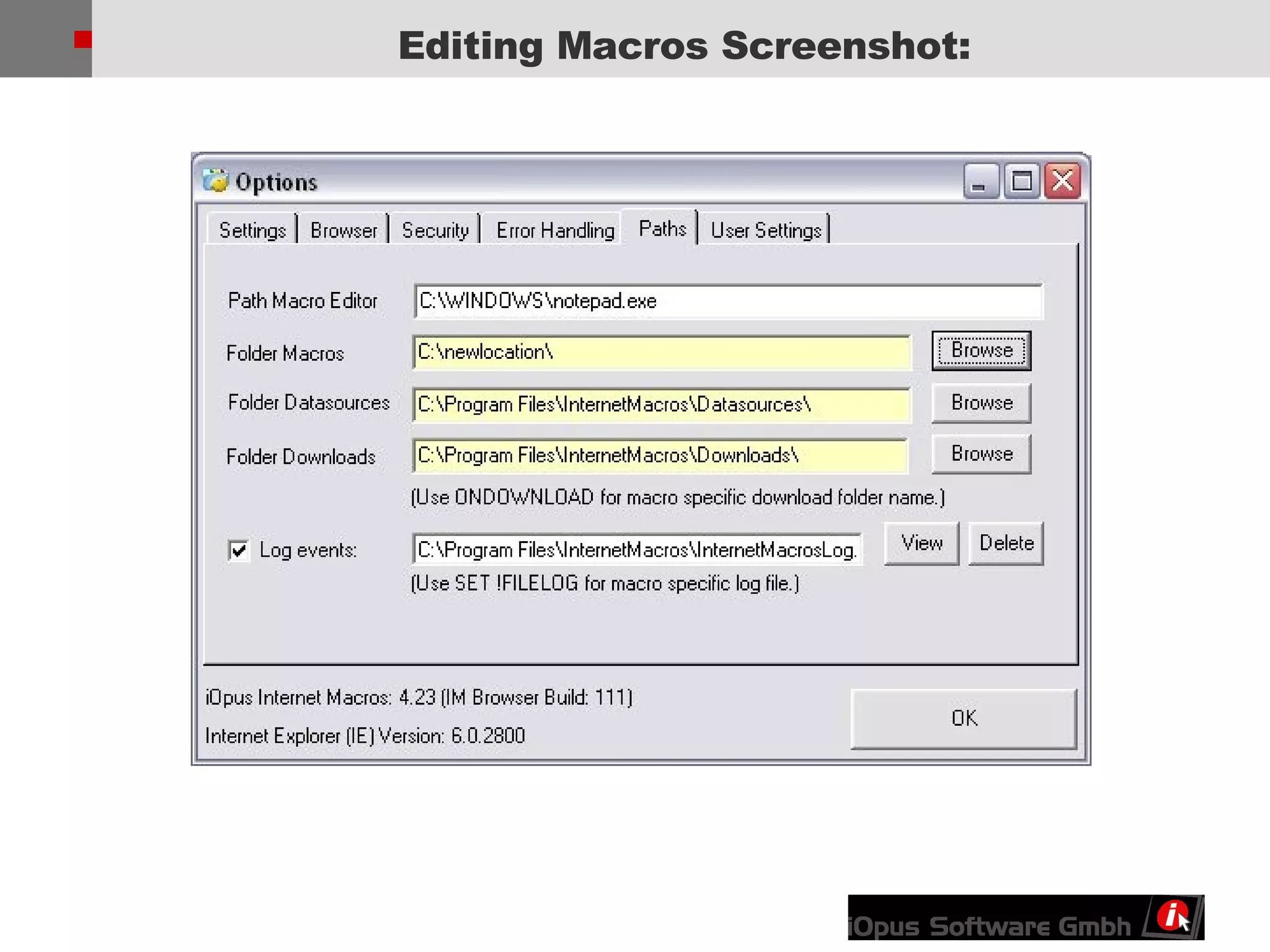 Editing Macros Screenshot: 