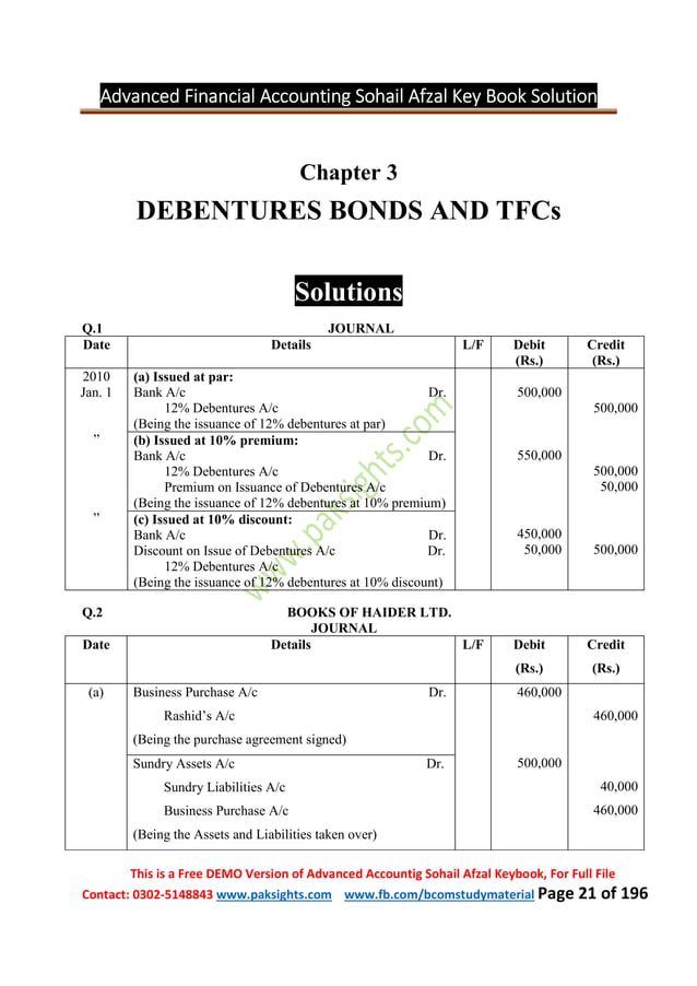 Advanced accounting by sohail afzal keybook solution pdf