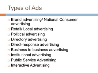 Ad Types. Examples Advanced advertising lec1 | PPTX