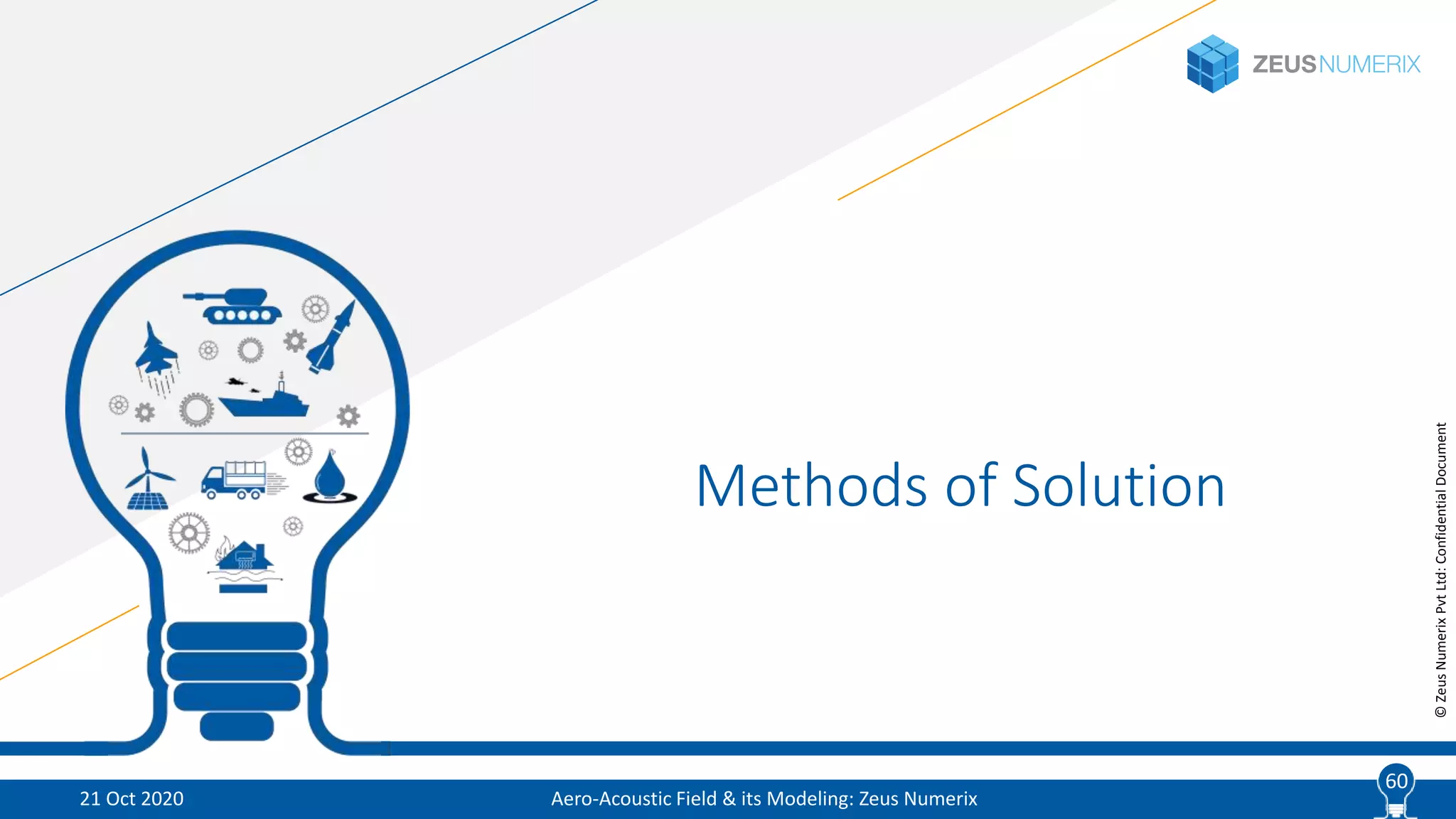 60
©ZeusNumerixPvtLtd:ConfidentialDocument
Methods of Solution
Aero-Acoustic Field & its Modeling: Zeus Numerix21 Oct 2020
60
 