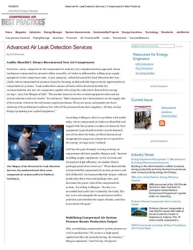 Advanced air leak detection services ( compressed air best practices)