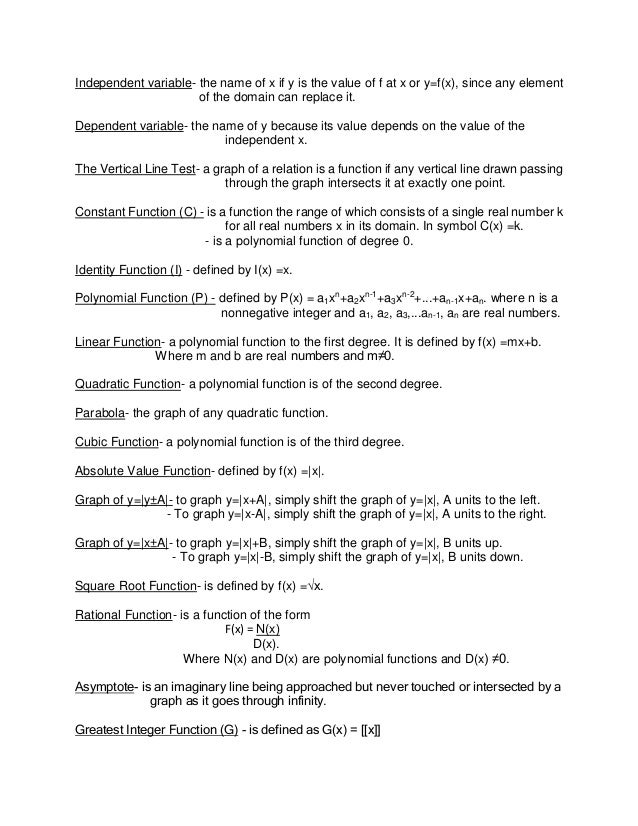 Advanced Algebra Some Terminologies