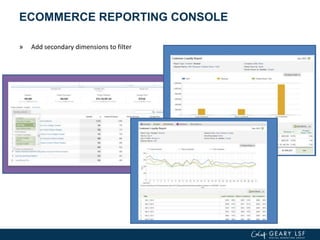 ECOMMERCE REPORTING CONSOLE
» Add secondary dimensions to filter
 