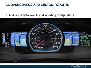 GA DASHBOARDS AND CUSTOM REPORTS
» Add flexibility to layouts and reporting configurations
 