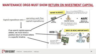 16
MAINTENANCE ORGS MUST SHOW RETURN ON INVESTMENT CAPITAL
If we spend capital expense
dollars, we must show a
positive return on those dollars
in a specific timeline.
 