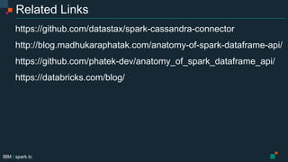 IBM | spark.tc
Related Links
https://github.com/datastax/spark-cassandra-connector
http://blog.madhukaraphatak.com/anatomy-of-spark-dataframe-api/
https://github.com/phatek-dev/anatomy_of_spark_dataframe_api/
https://databricks.com/blog/…
 
