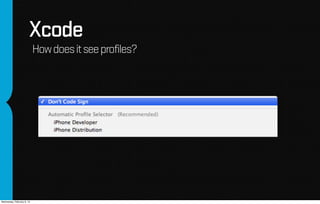 Xcode
                            How does it see profiles?




Wednesday, February 6, 13
 