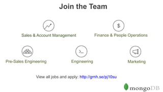Engineering
Sales & Account Management Finance & People Operations
Pre-Sales Engineering Marketing
Join the Team
View all jobs and apply: http://grnh.se/pj10su
 