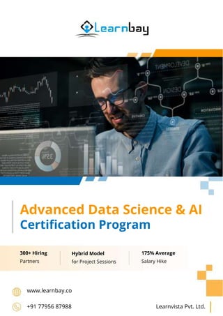 Advanced Data Science & AI
Certification Program
300+ Hiring
Partners
Hybrid Model
for Project Sessions
175% Average
Salary Hike
www.learnbay.co
+91 77956 87988 Learnvista Pvt. Ltd.
 