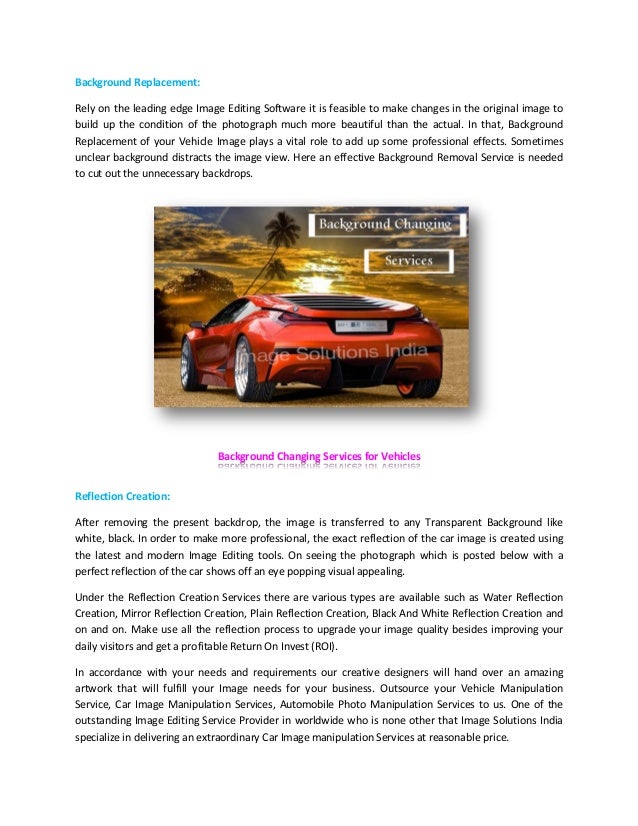 Advanced automobile image editing services