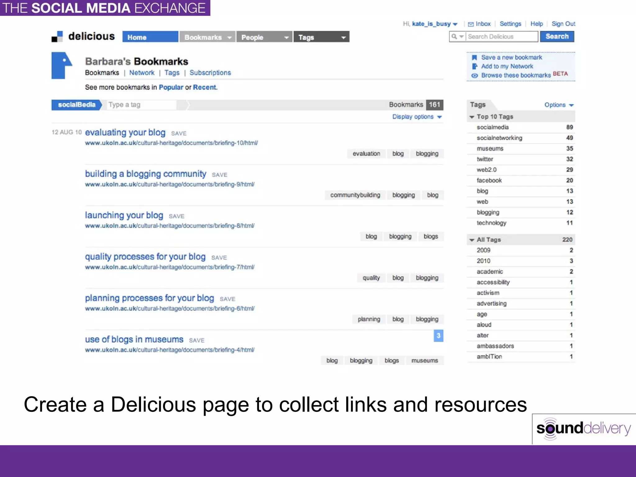 Create a Delicious page to collect links and resources 