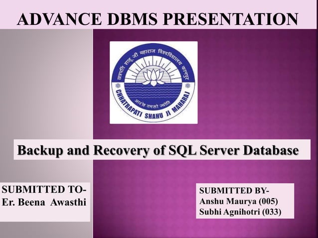 Backup and recovery in sql server database | PPTX