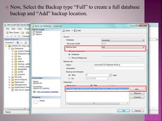 Backup and recovery in sql server database | PPTX