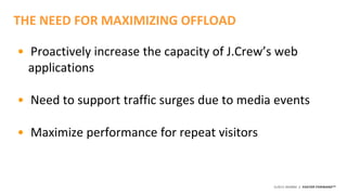 ©2015 AKAMAI | FASTER FORWARDTM
• Proactively increase the capacity of J.Crew’s web
applications
• Need to support traffic surges due to media events
• Maximize performance for repeat visitors
THE NEED FOR MAXIMIZING OFFLOAD
 