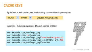 ©2015 AKAMAI | FASTER FORWARDTM
CACHE KEYS
HOST PATH QUERY ARGUMENTS/ ?
By default, a web cache uses the following combina...