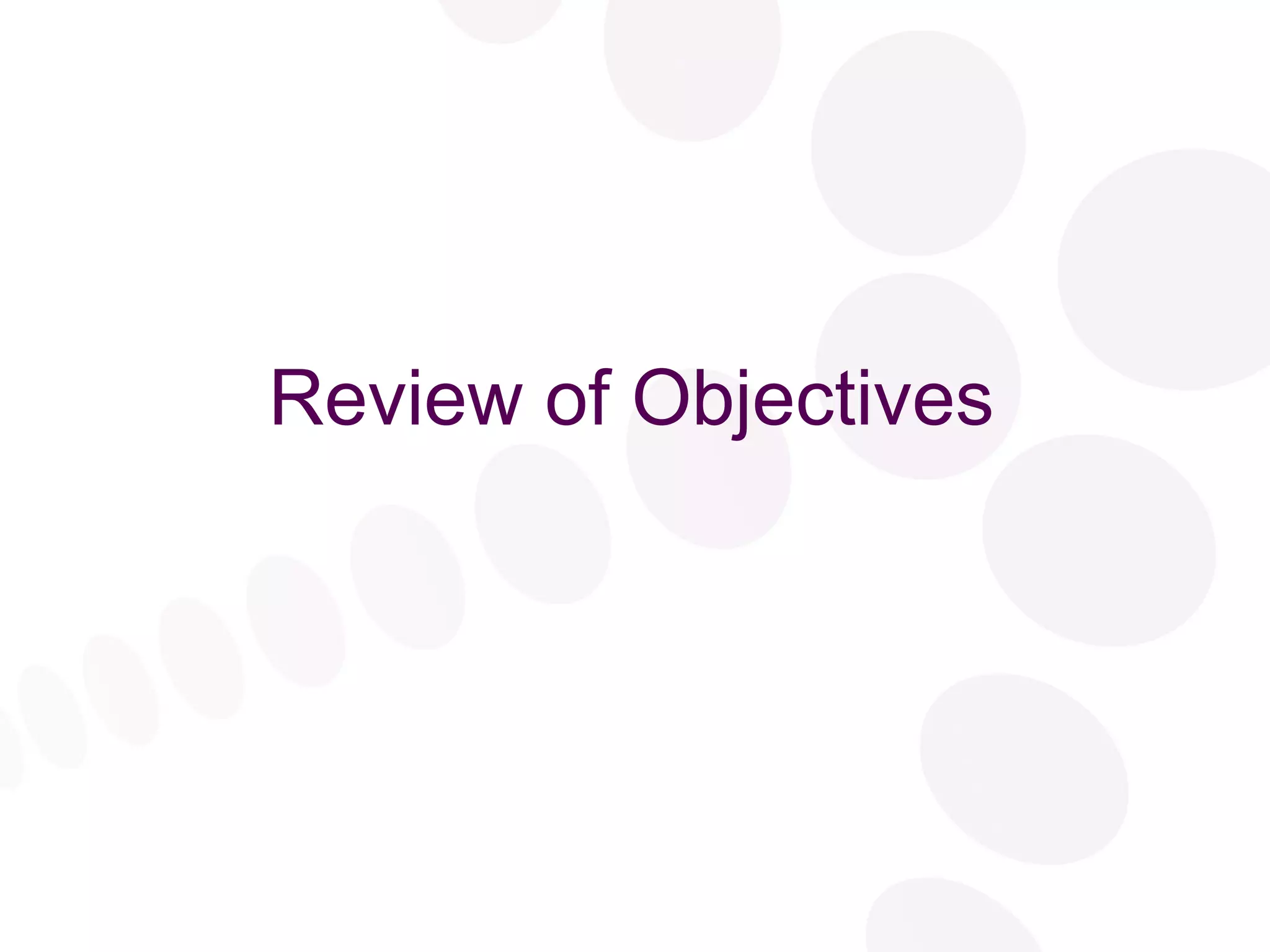 Review of Objectives 