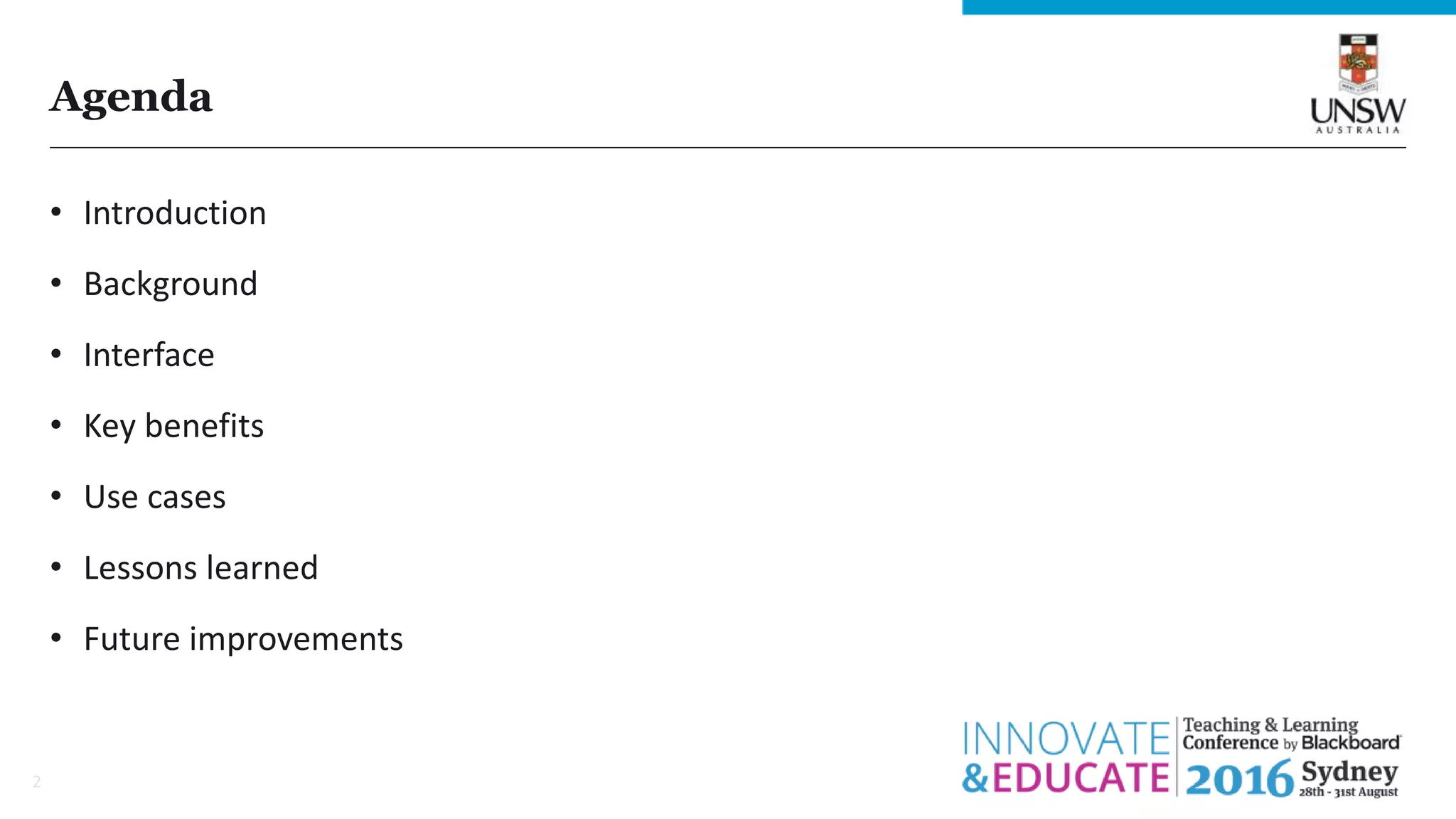 Agenda
2
• Introduction
• Background
• Interface
• Key benefits
• Use cases
• Lessons learned
• Future improvements
 