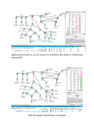 (g)Stp protocol and we can see success in simulation that packet is transferring
successfully
(h)In this packet transferring is in progress
 