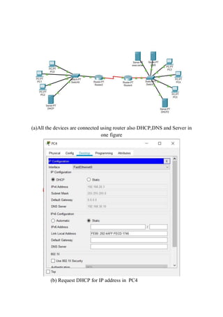 (a)All the devices are connected using router also DHCP,DNS and Server in
one figure
(b) Request DHCP for IP address in PC4
 