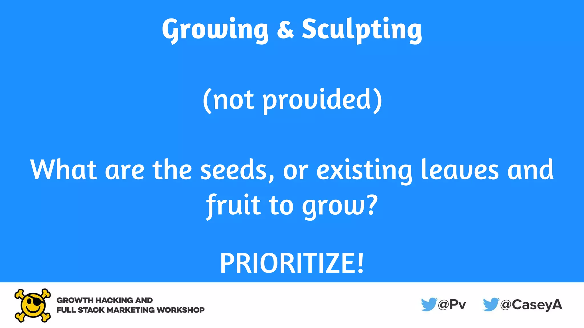 Growing & Sculpting
(not provided)
What are the seeds, or existing leaves and
fruit to grow?
PRIORITIZE!
 