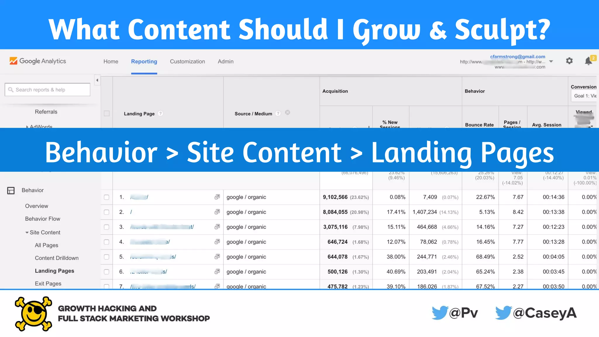 What Content Should I Grow & Sculpt?
Behavior > Site Content > Landing Pages
 