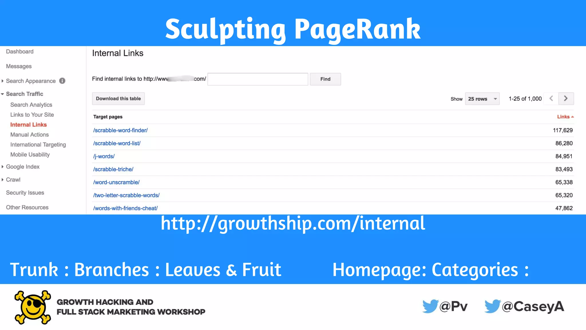 Sculpting PageRank
http://growthship.com/internal
Trunk : Branches : Leaves & Fruit Homepage: Categories :
Content
 