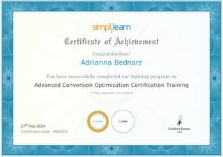Advanced Conversion Optimisation Certification Training Ppt