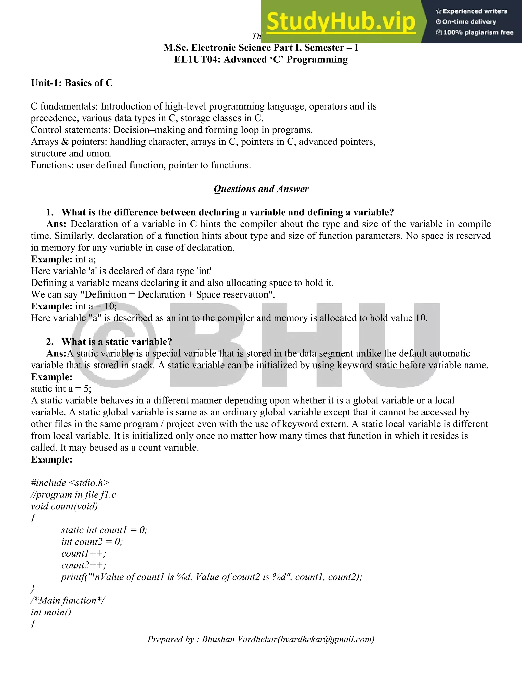 Advanced C Programming Notes | PDF