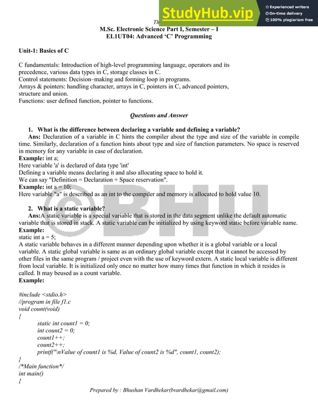 Advanced C Programming Notes | PDF