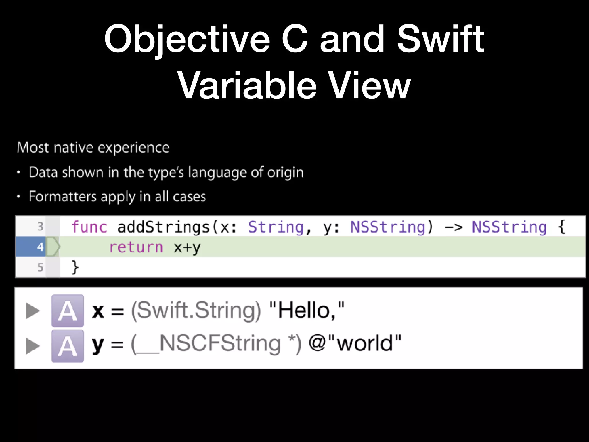 Objective C and Swift
Variable View
 