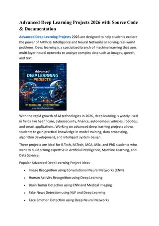 Advanced Deep Learning Projects 2026 with Source | PDF