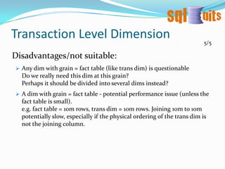 Questions between sections, available after.SCD Type 61/2SCD Type 6 is a combination of Type 1, 2 & 3e.g. type 2 + type 1 : DimAccount (telco example)Business/Natural Key6 = 1 + 2 + 3   (Ref: Ross & Kimball 2005, Wikipedia)http://www.rkimball.com/html/articles_search/articles%202005/0503IE.htmlhttp://en.wikipedia.org/wiki/Slowly_changing_dimension