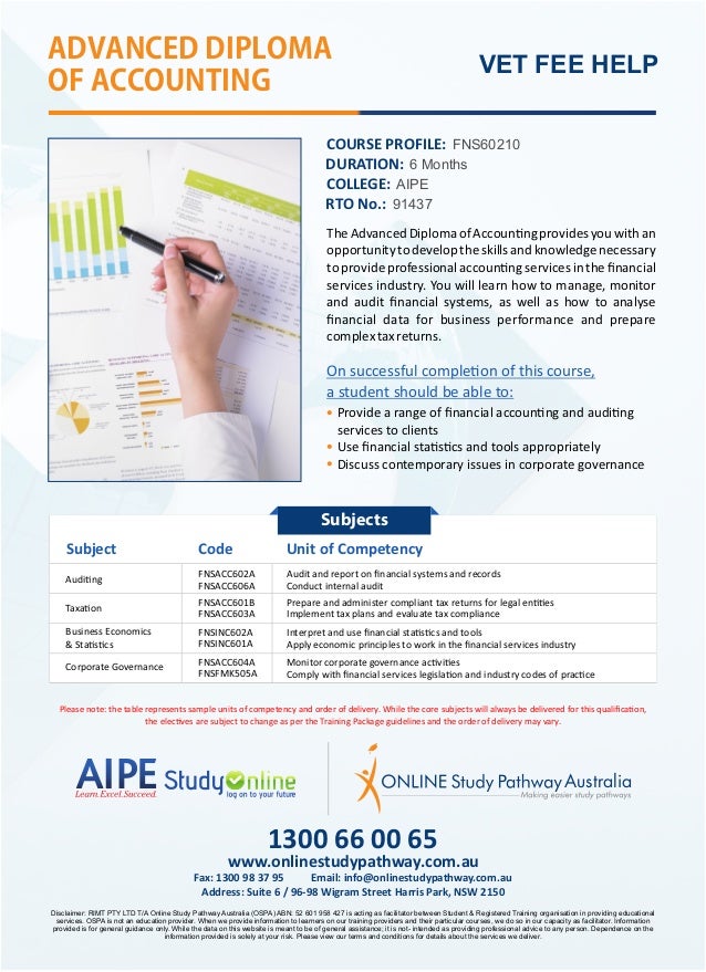 Advanced Diploma of Accounting Course Online Sydney Australia