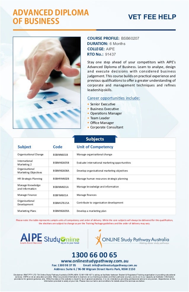Advanced Diploma of Business Course Online Australia with Online Study