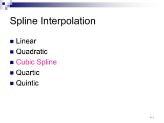 Spline Interpolation
 Linear
 Quadratic
 Cubic Spline
 Quartic
 Quintic
١٣٠
 