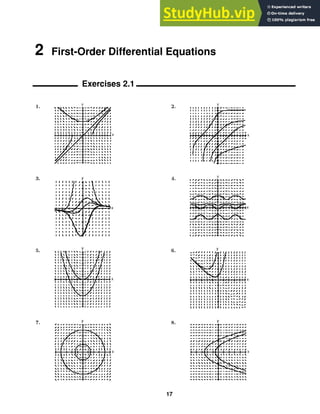 y
t
t
y
x
y
t
t
y
x
x
y
y
t
t
y
x
x
y y
x
y
x x
y
2 First-Order Differential Equations
Exercises 2.1
1. 2.
3. 4.
5. 6.
7. 8.
17
 
