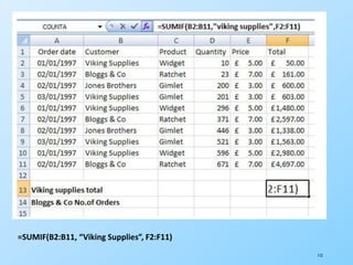 112
=SUMIF(B2:B11, “Viking Supplies”, F2:F11)
 