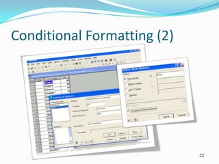 Conditional Formatting (2)




                             22
 