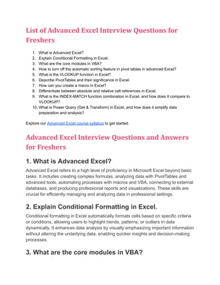Advanced Excel Interview Questions and Answers | PDF