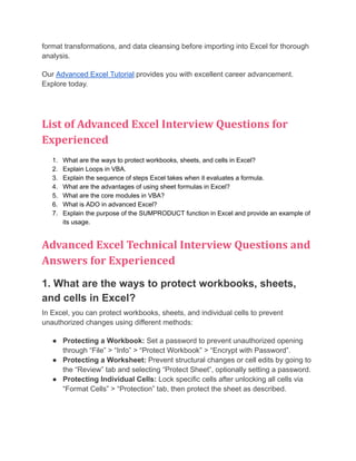 Advanced Excel Interview Questions and Answers | PDF