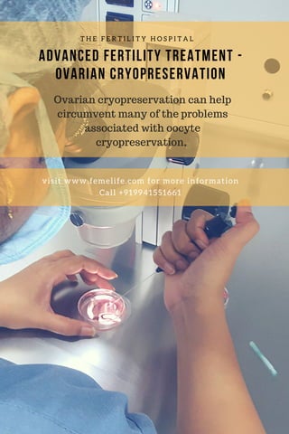 T H E F E R T I L I T Y H O S P I T A L
ADVANCED FERTILITY TREATMENT -
OVARIAN CRYOPRESERVATION
visit www.femelife.com for more information
Call +919941551661
Ovarian cryopreservation can help
circumvent many of the problems
associated with oocyte
cryopreservation, 
 